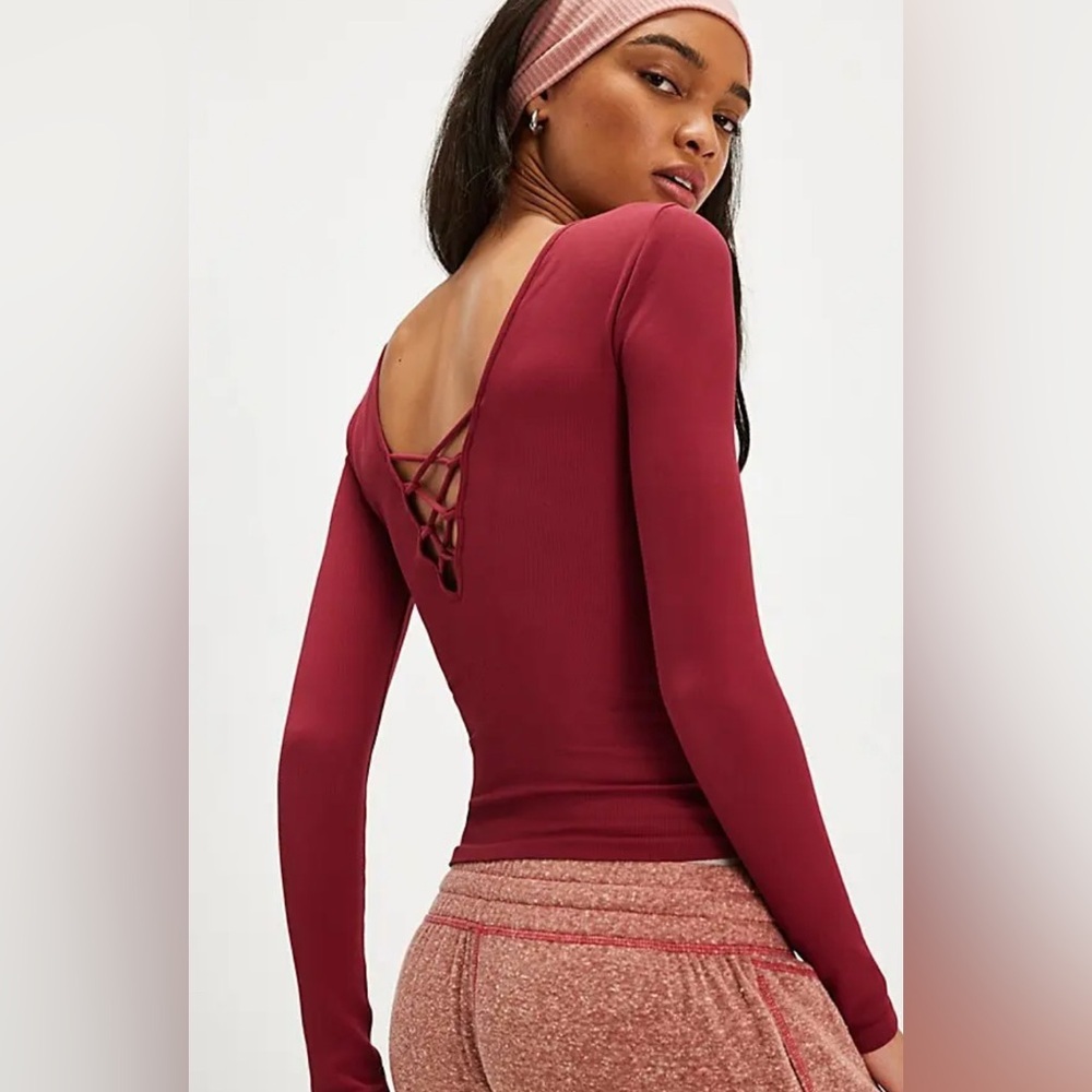 *NWOT* Intimately Free People Ribbed Lace Up Low Back Seamless Long Sleeve Top